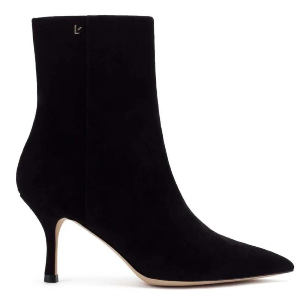 Larroude Black Suede Pointed-Toe Ankle Boots